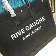 RIVE GAUCHE TOTE BAG IN LINEN AND LEATHER BLACK High