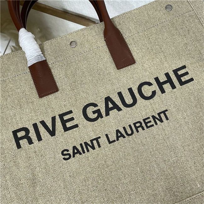 RIVE GAUCHE TOTE BAG IN LINEN AND LEATHER High