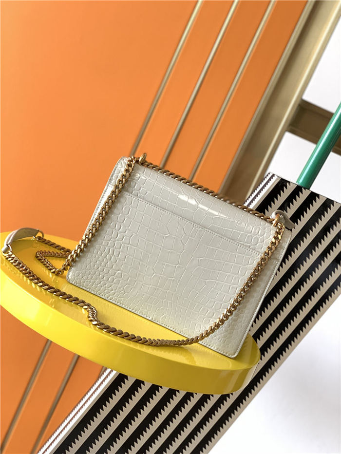 SUNSET MEDIUM IN CROCODILE EMBOSSED SHINY LEATHER Gold-Metal White High