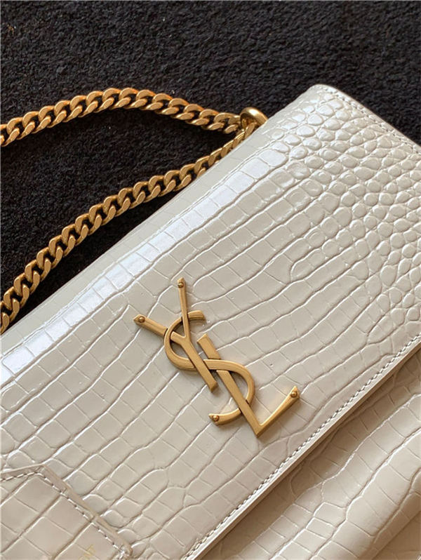 SUNSET MEDIUM IN CROCODILE EMBOSSED SHINY LEATHER Gold-Metal White High