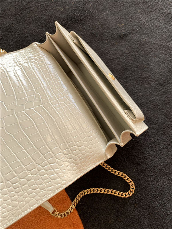 SUNSET MEDIUM IN CROCODILE EMBOSSED SHINY LEATHER Gold-Metal White High