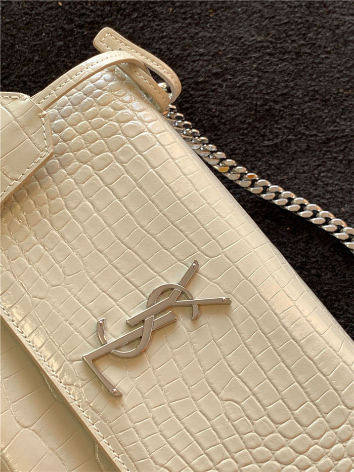 SUNSET MEDIUM IN CROCODILE EMBOSSED SHINY LEATHER Silver-Metal White High