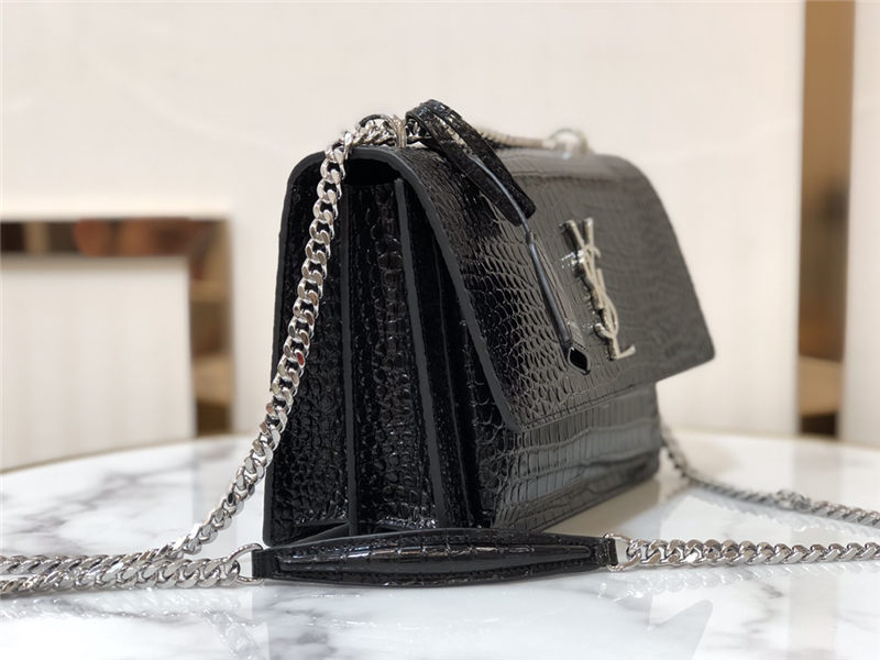 SUNSET MEDIUM IN CROCODILE EMBOSSED SHINY LEATHER Silver-Metal Black High