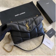 LOULOU PUFFER MINI BAG IN QUILTED LAMBSKIN Gold-Tone Black High