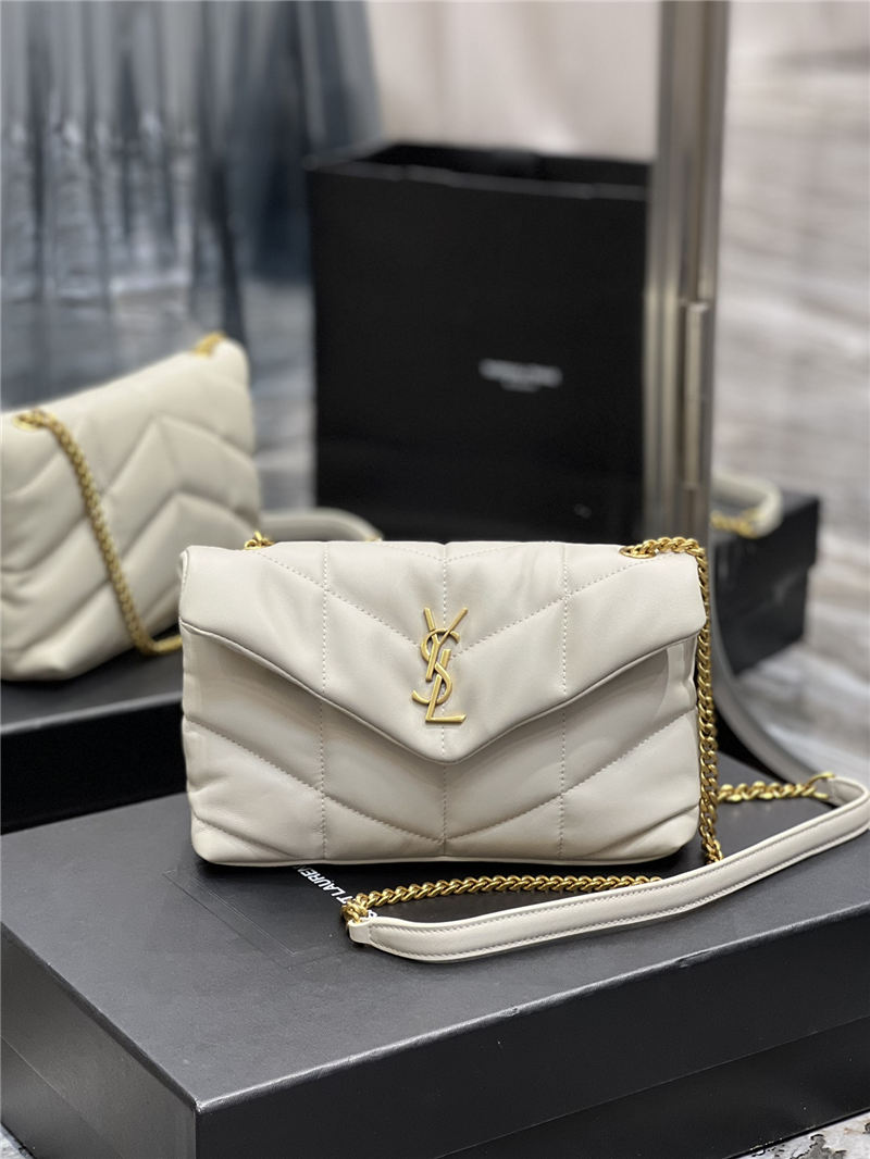 LOULOU PUFFER MINI BAG IN QUILTED LAMBSKIN Gold-Tone White High