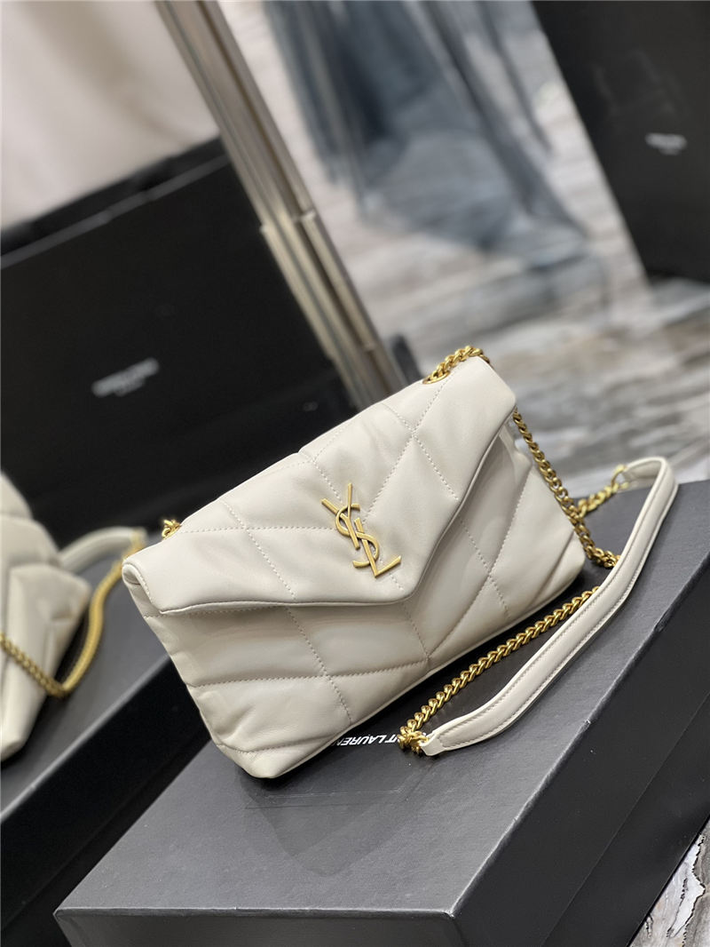 LOULOU PUFFER MINI BAG IN QUILTED LAMBSKIN Gold-Tone White High