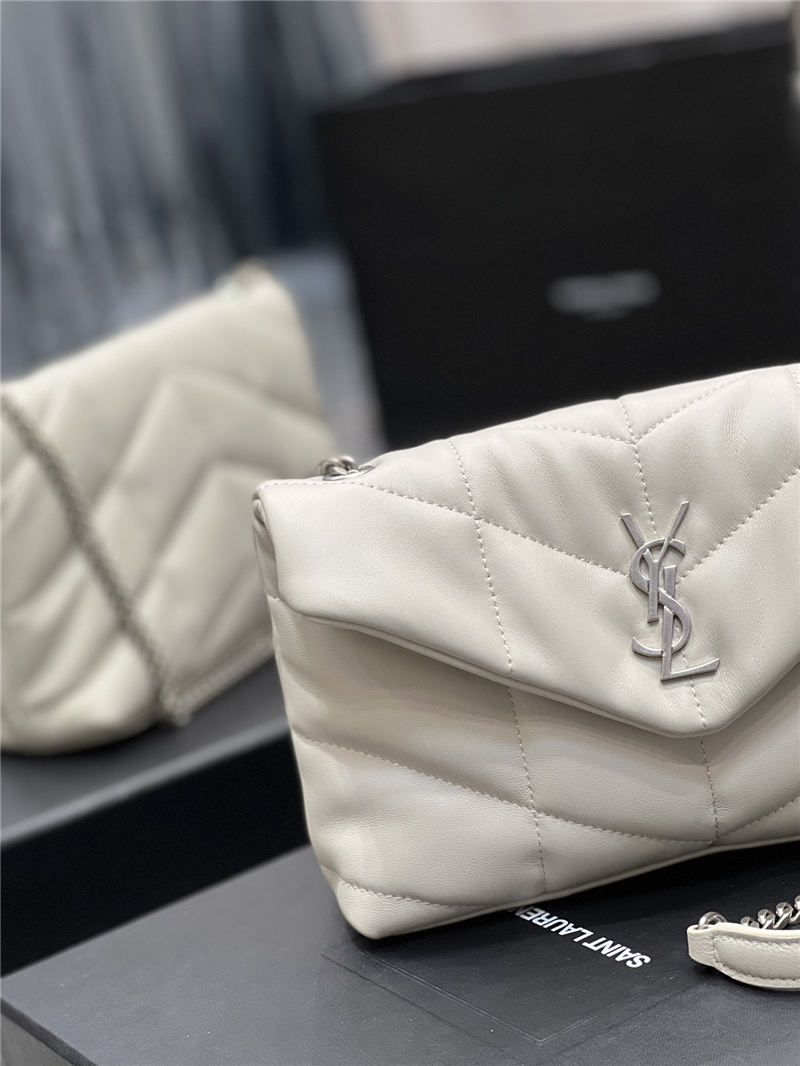 LOULOU PUFFER MINI BAG IN QUILTED LAMBSKIN Silver-Tone White High