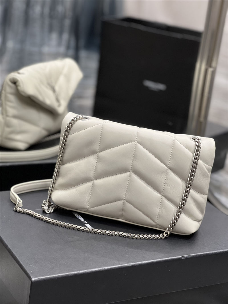 LOULOU PUFFER MINI BAG IN QUILTED LAMBSKIN Silver-Tone White High