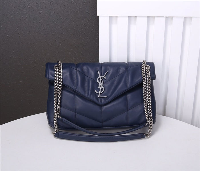 LOULOU PUFFER SMALL BAG IN QUILTED LAMBSKIN Silver-Tone Navy Blue High