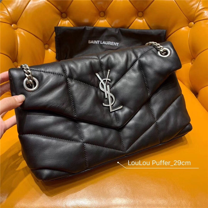 LOULOU PUFFER SMALL BAG IN QUILTED LAMBSKIN Silver-Tone Black High