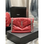 LOULOU PUFFER SMALL BAG IN QUILTED LAMBSKIN Silver-Tone Red High