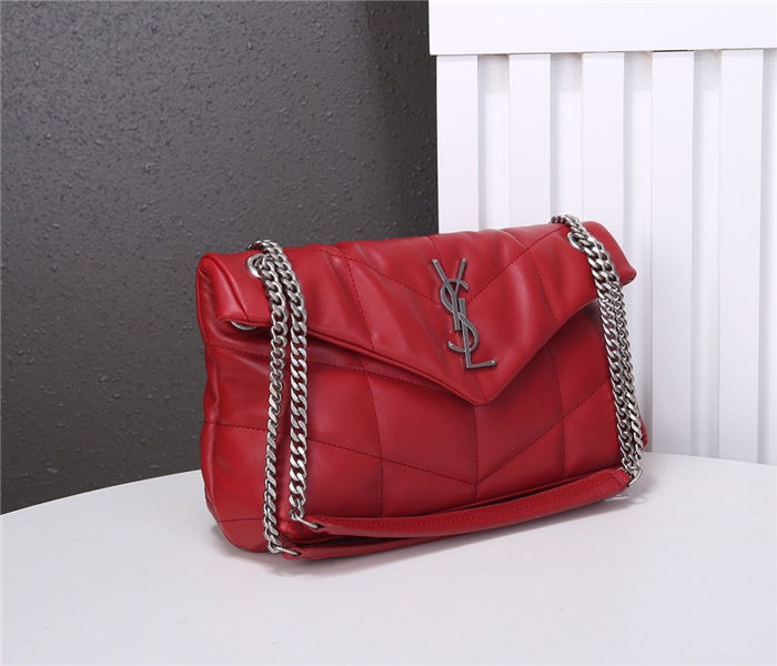 LOULOU PUFFER SMALL BAG IN QUILTED LAMBSKIN Silver-Tone Red High