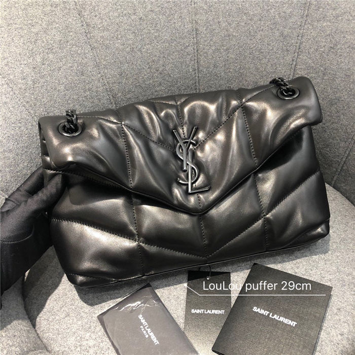 LOULOU PUFFER SMALL BAG IN QUILTED LAMBSKIN Black High