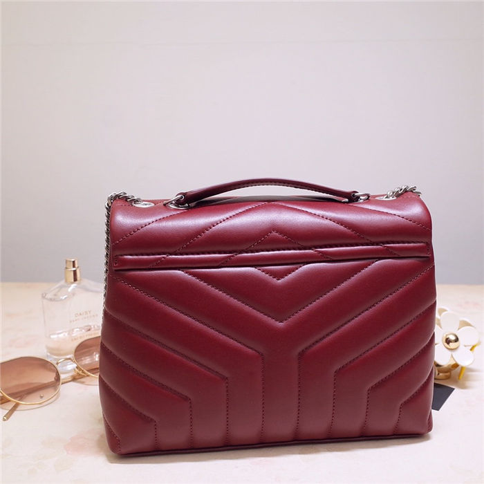 LOULOU SMALL IN MATELASSÉ “Y” LEATHER Silver-Tone Rouge Legion High