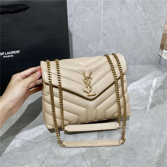 LOULOU SMALL IN MATELASSÉ “Y” LEATHER Gold-Tone Beige High