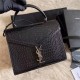 CASSANDRA MEDIUM TOP HANDLE BAG IN CROCODILE-EMBOSSED SHINY LEATHER Silver Metal High