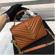 COLLEGE MEDIUM CHAIN BAG IN QUILTED LEATHER Caramel High