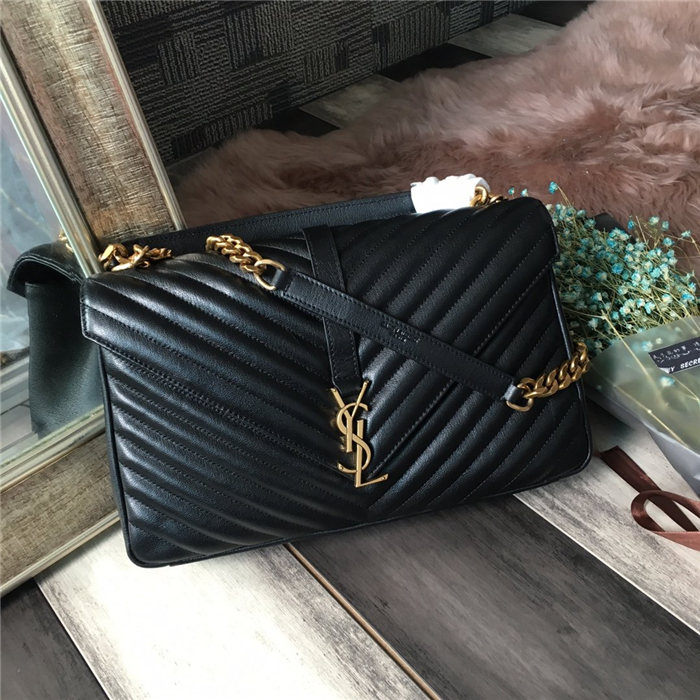 COLLEGE LARGE CHAIN BAG IN QUILTED LEATHER Black-Gold High