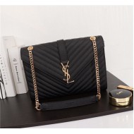 COLLEGE LARGE CHAIN BAG IN QUILTED GRAINED LEATHER Black-Gold High