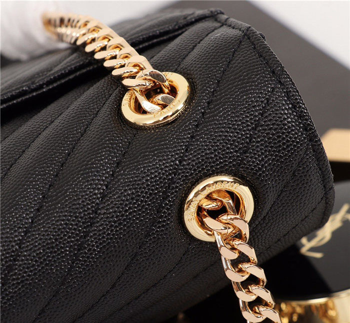 COLLEGE LARGE CHAIN BAG IN QUILTED GRAINED LEATHER Black-Gold High