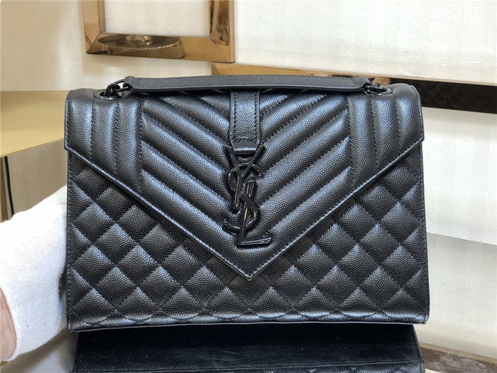 ENVELOPE MEDIUM BAG IN MIX MATELASSÉ GRAIN DE POUDRE EMBOSSED LEATHER Black-Black High