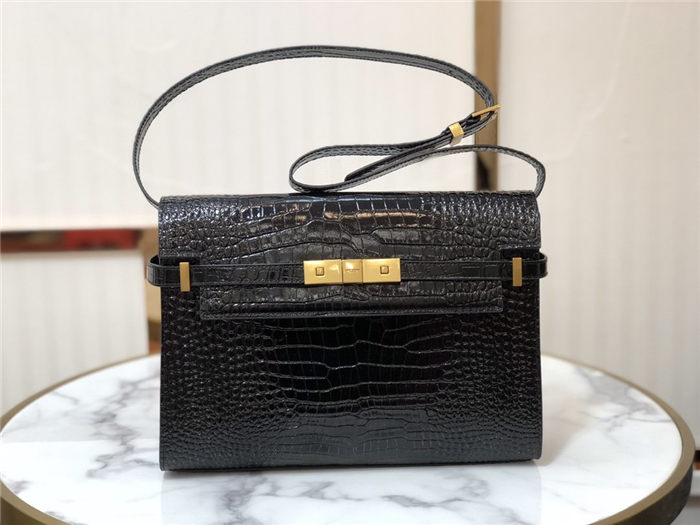 MANHATTAN SHOULDER BAG IN CROCODILE-EMBOSSED SHINY LEATHER High