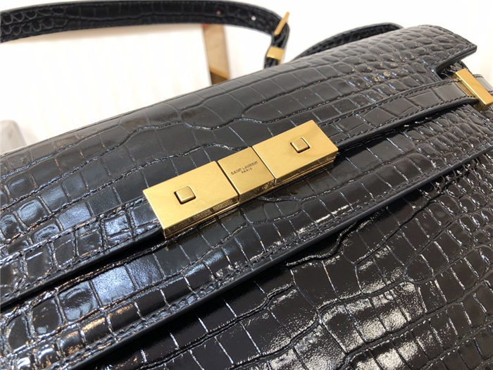 MANHATTAN SHOULDER BAG IN CROCODILE-EMBOSSED SHINY LEATHER High