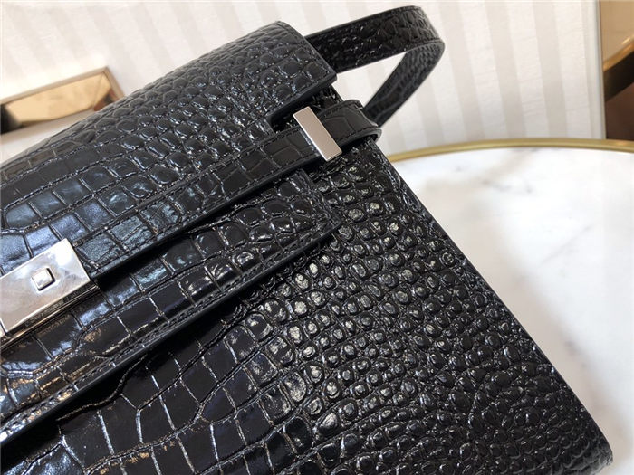 MANHATTAN SHOULDER BAG IN CROCODILE-EMBOSSED SHINY LEATHER High