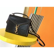 CASSANDRA MINI TOP HANDLE BAG IN CROCODILE-EMBOSSED SHINY LEATHER High