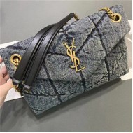 LOULOU PUFFER SMALL BAG IN QUILTED Denim Gold-Tone Black Strap High