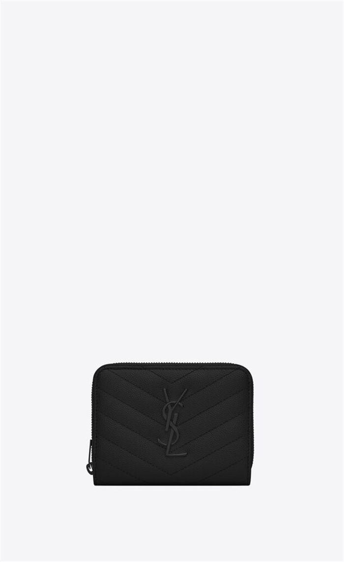 MONOGRAM COMPACT ZIP AROUND WALLET IN GRAIN DE POUDRE EMBOSSED LEATHER High