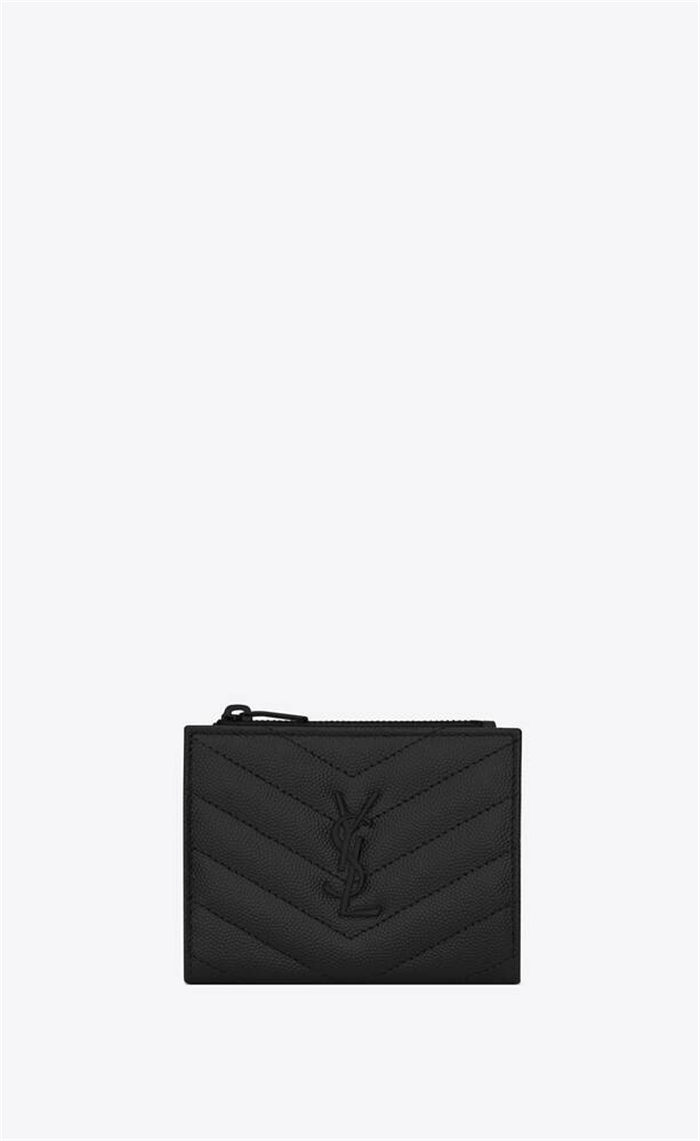 MONOGRAM ZIPPED CARD CASE IN GRAIN DE POUDRE EMBOSSED LEATHER High