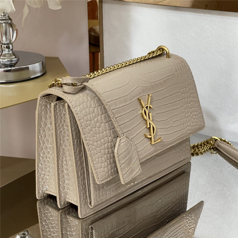 SUNSET MEDIUM IN CROCODILE EMBOSSED SHINY LEATHER Gold-Metal Beige High