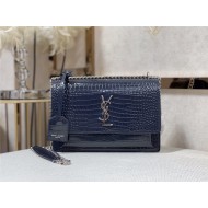 SUNSET MEDIUM IN CROCODILE EMBOSSED SHINY LEATHER Silver-Metal Navy High