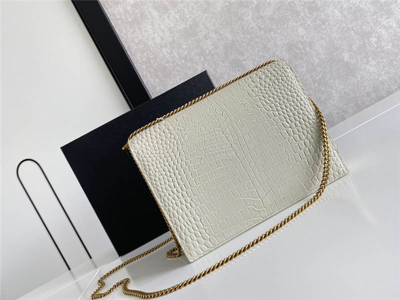 CASSANDRA MEDIUM CHAIN BAG IN CROCODILE-EMBOSSED SHINY LEATHER White High