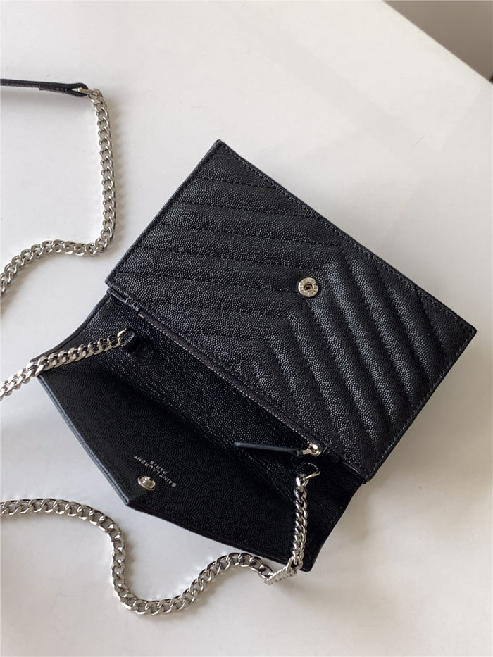 CASSANDRE SAINT LAURENT MATELASSÉ ENVELOPE CHAIN WALLET IN GRAIN DE POUDRE EMBOSSED LEATHER Mid