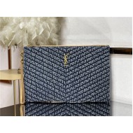 MONOGRAM DOCUMENT HOLDER IN MATELASSÉ DENIM GOLD-TONED METAL High