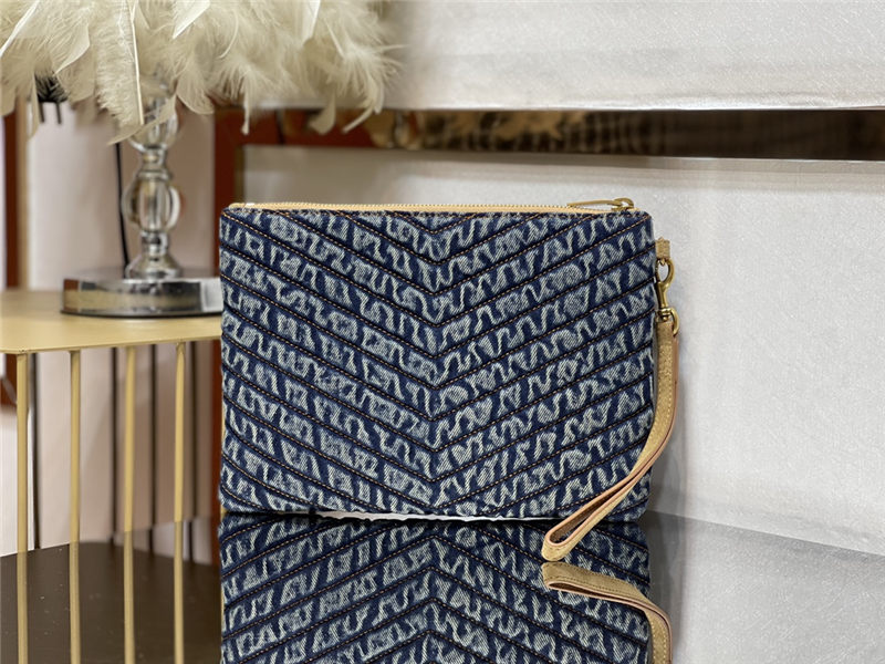 MONOGRAM A5 POUCH IN MATELASSÉ DENIM GOLD-TONED METAL High