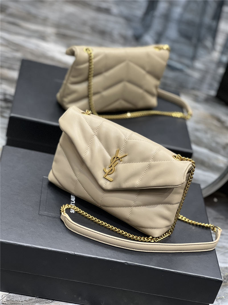 LOULOU PUFFER MINI BAG IN QUILTED LAMBSKIN Gold-Tone Beige High