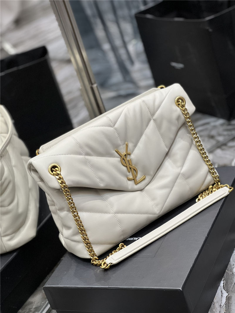 LOULOU PUFFER MEDIUM BAG IN QUILTED LAMBSKIN Gold-Tone White High