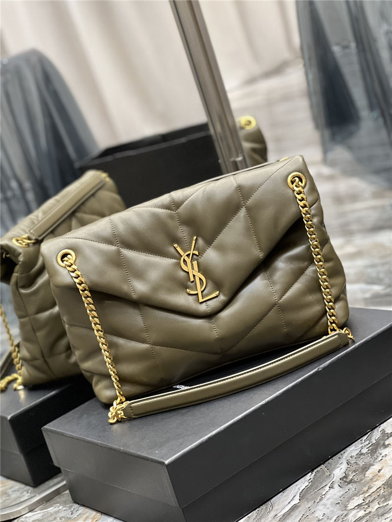 LOULOU PUFFER MEDIUM BAG IN QUILTED LAMBSKIN Gold-Tone Green High