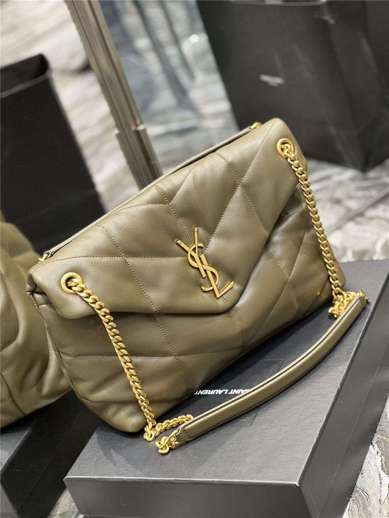 LOULOU PUFFER MEDIUM BAG IN QUILTED LAMBSKIN Gold-Tone Green High